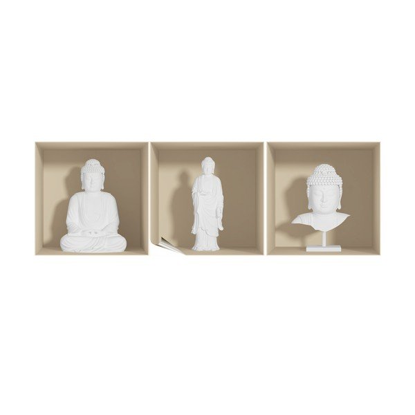 Komplet 3 nalepk s 3D učinkom Ambiance White Buddha-image-1