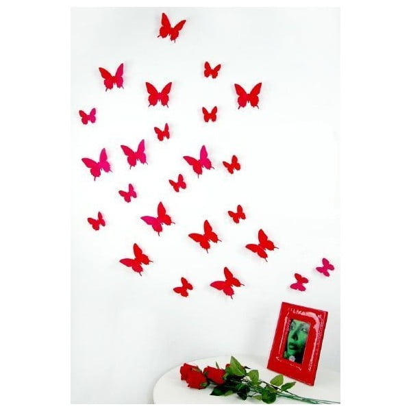 Komplet 12 rdečih nalepk Ambiance Butterflies