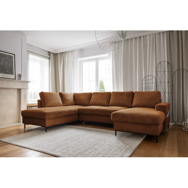 Oranžna/rjava raztegljiva kotna sedežna garnitura iz rebrastega žameta (levi kot) Lofty Lilly – Miuform-image-3