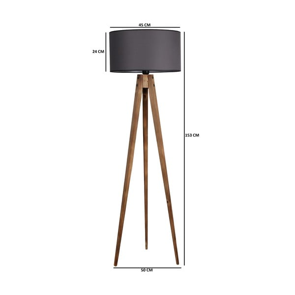 Črna/rjava stoječa svetilka s tekstilnim senčilom (višina 153 cm) Tripod – Opviq lights-image-2