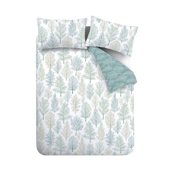 Belo-zelena posteljnina za zakonsko posteljo 200x200 cm Wilda Tree - Catherine Lansfield