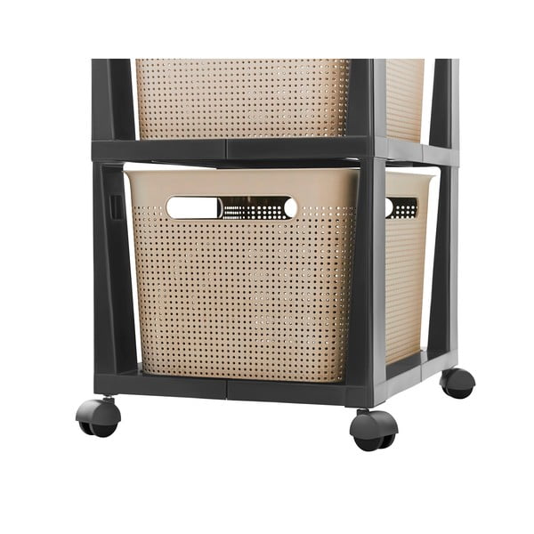 Črno-bež plastičen voziček s policami 30x77 cm Brisen - Rotho-image-2