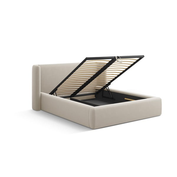 Bež oblazinjena zakonska postelja s prostorom za shranjevanje z letvenim dnom 160x200 cm Jason – Windsor & Co Sofas-image-3