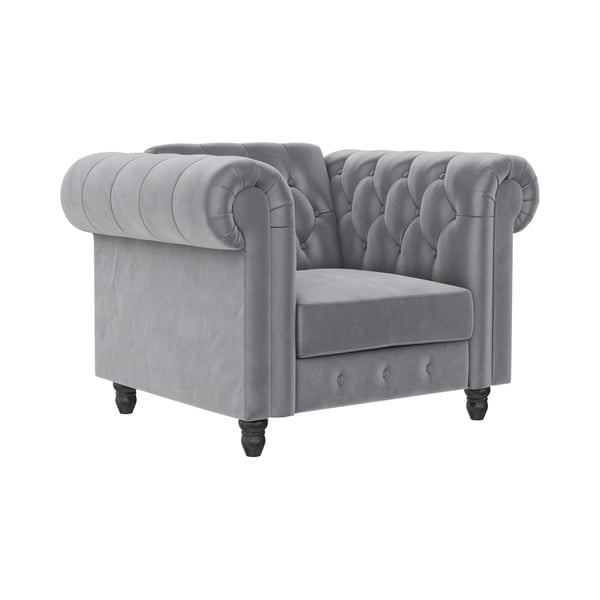 Svetlo siv žameten Chesterfield fotelj Felix – Støraa