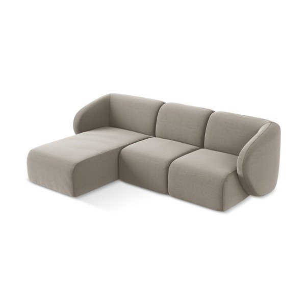 Svetlo rjava žametna kotna sedežna garnitura (levi kot/z ležalnikom) Lani – Makamii-image-2