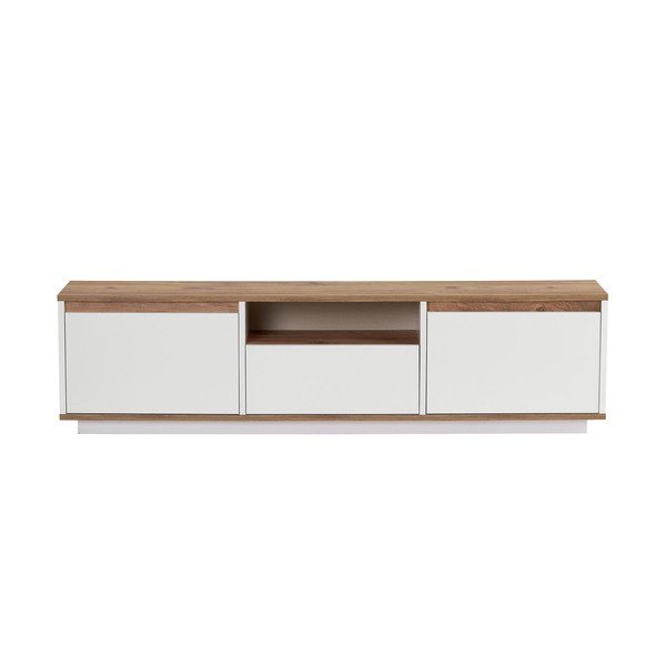 Bela/v naravni barvi TV omarica v borovem dekorju 160x42x30 cm Sentinel – Kalune Design-image-3