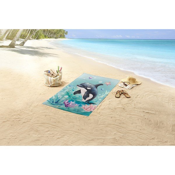 Modra otroška žametna brisača za na plažo 75x150 cm Splash – Good Morning-image-1