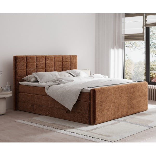 Oranžna boxspring postelja s prostorom za shranjevanje 140x200 cm Ava – Maison de Rêve-image-1