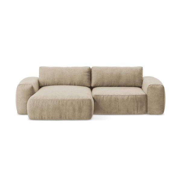 Svetlo rjava raztegljiva kotna sedežna garnitura iz šenilje (levi kot/z ležalnikom) Kuki – Makamii