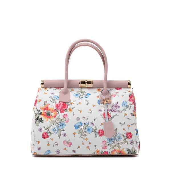 Roza in bela usnjena torbica s cvetličnim motivom Renata Corsi