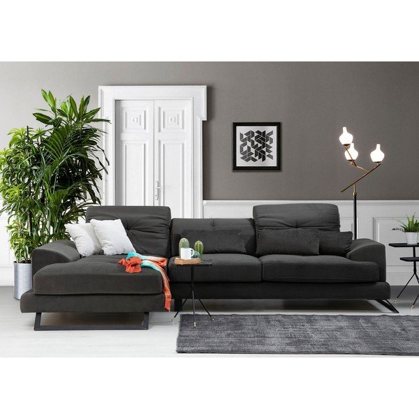 Temno siva kotna sedežna garnitura (levi kot) Frido – Balcab Home-image-1