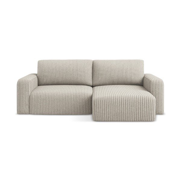 Bež raztegljiva/s prostorom za shranjevanje kotna sedežna garnitura iz rebrastega žameta (desni kot/z ležalnikom) Kona – Makamii