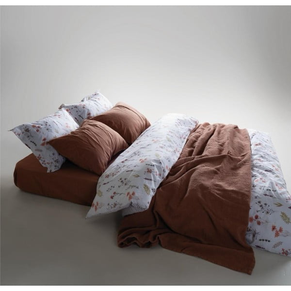 Bela podaljšana posteljnina za zakonsko posteljo iz renforce bombaža 240x220 cm Floral Dance Autumn – Mila Home Luxury-image-1