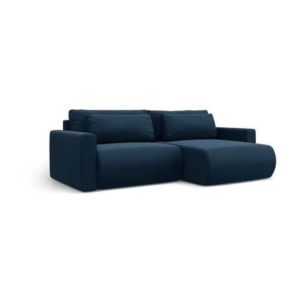 Temno modra žametna raztegljiva kotna sedežna garnitura s prostorom za shranjevanje Belfast – Cosmopolitan Design-image-2