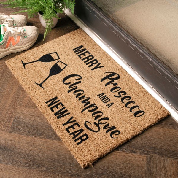Predpražnik z božičnim motivom iz kokosovih vlaken 40x60 cm Champagne New Year – Artsy Doormats-image-1