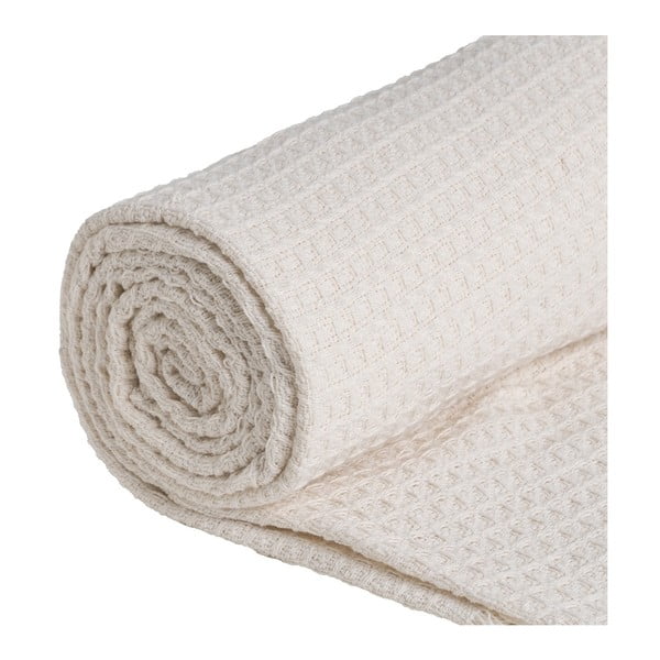 Kremno belo pregrinjalo iz recikliranega bombaža 260x280 cm Honeycomb – Ixia-image-4