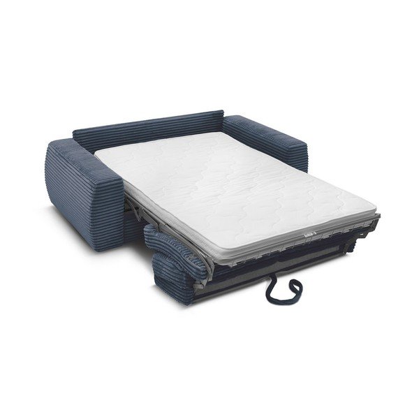 Temno modra sedežna garnitura za spanje/raztegljiva iz rebrastega žameta 240 cm Hugo – Bobochic Paris-image-3