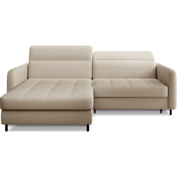 Bež žametna raztegljiva/s prostorom za shranjevanje kotna sedežna garnitura (levi kot/z ležalnikom) Gomsi – ELTAP