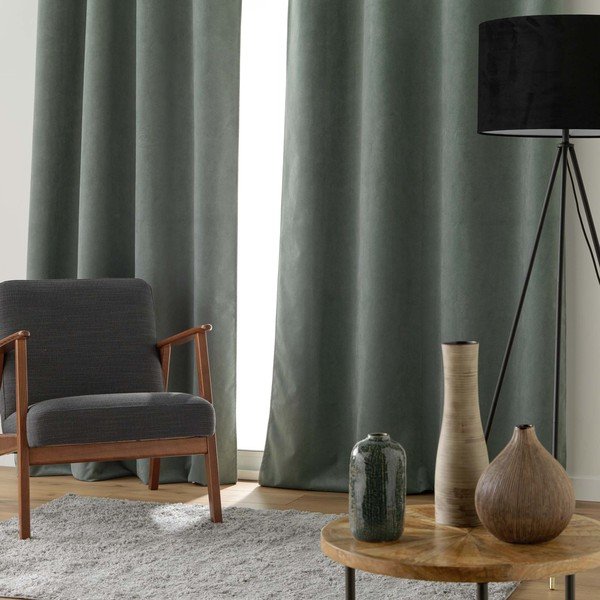 Kaki zelena žametna zavesa 140x260 cm Olympe – douceur d'intérieur-image-2