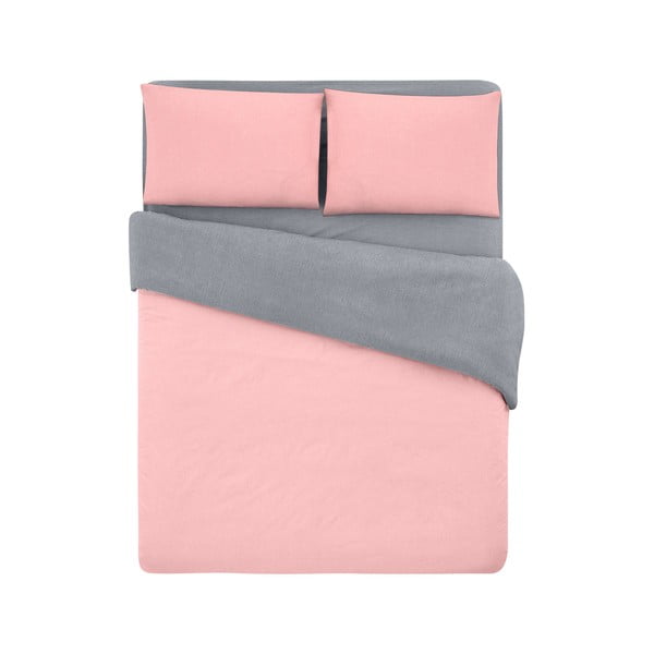 Rožnato-siva bombažna podaljšana posteljnina za zakonsko posteljo z rjuho 200x220 cm - Mila Home