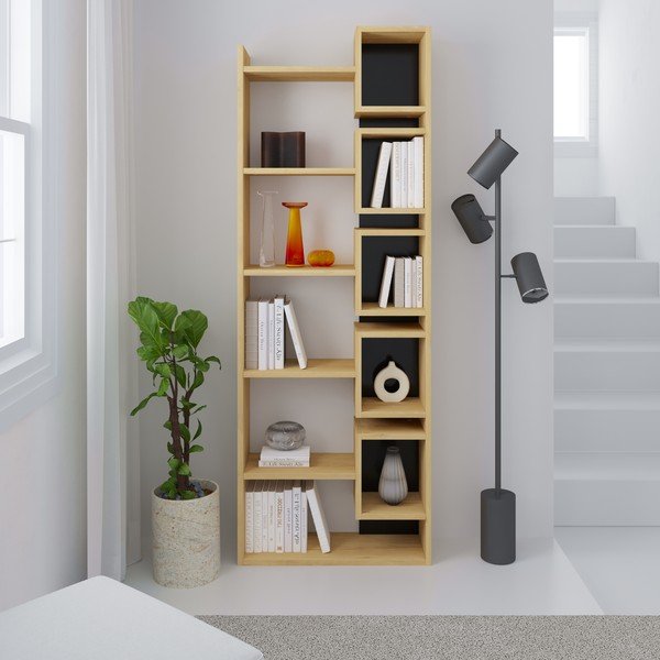 Črn/naraven regal v hrastovem dekorju 60x168,5 cm Eladi – Marckeric-image-4