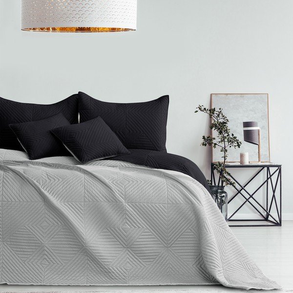 Črno/svetlo sivo prešito pregrinjalo iz mikrovlaken 220x240 cm Softa – Restilo-image-3