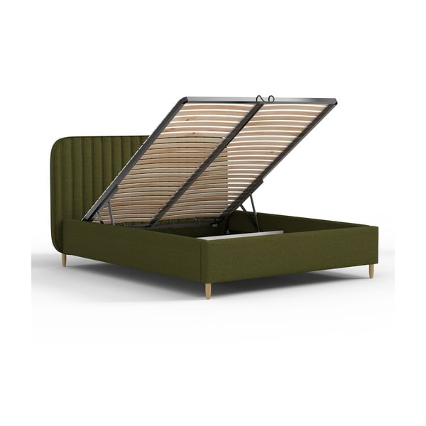 Zelena oblazinjena zakonska postelja s prostorom za shranjevanje z letvenim dnom 160x200 cm Noto – Maison de Rêve-image-3