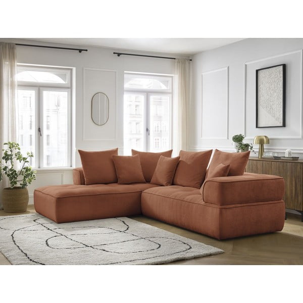 Kotna sedežna garnitura iz šenilje v barvi terakote (levi kot/v obliki črke L) Whesley – Bobochic Paris-image-1