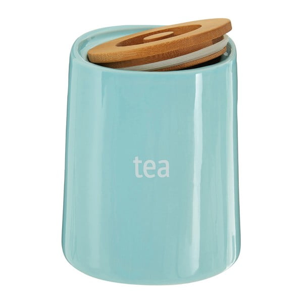 Modra škatla za čaj s pokrovom iz bambusa Premier Housewares Fletcher, 800 ml