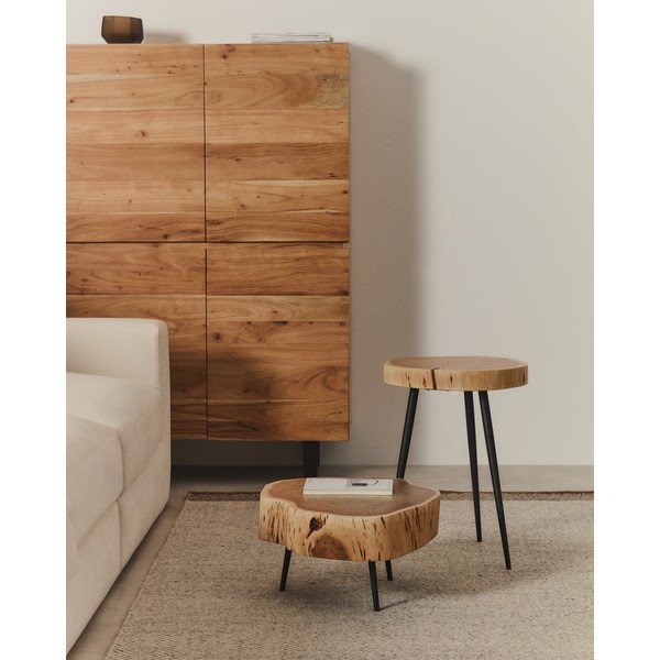 Okrogla klubska mizica z mizno ploščo iz akacije v naravni barvi 49x47 cm Tanive – Kave Home-image-1