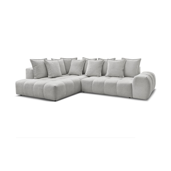 Svetlo siva raztegljiva/s prostorom za shranjevanje kotna sedežna garnitura iz šenilje (levi kot/v obliki črke L) Everest – Bobochic Paris-image-3