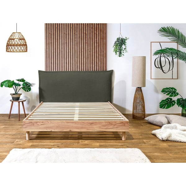 Temno zelena/naravna zakonska postelja z letvenim dnom 180x200 cm Charlie – Bobochic Paris-image-2