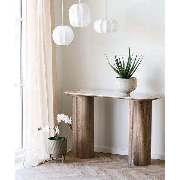 Bež/v naravni barvi stranska mizica z mizno ploščo v marmornem dekorju 40x120 cm Athens – House Nordic-image-1