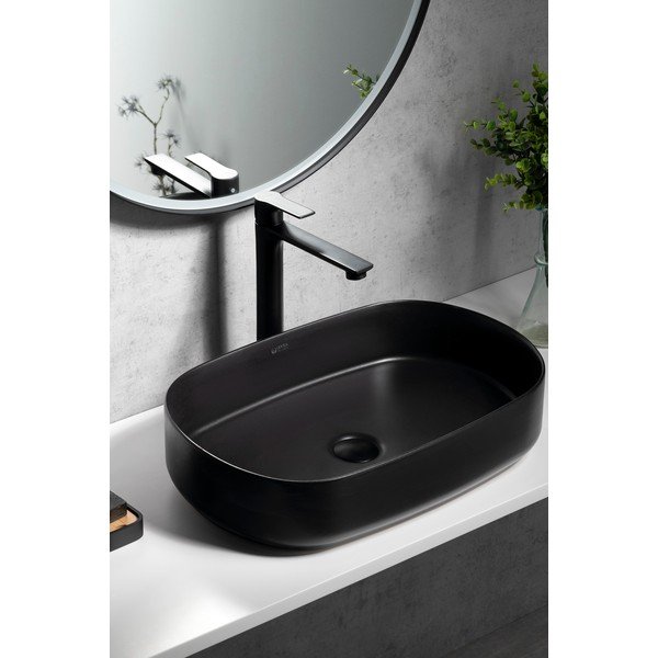 Mat črna stoječa armatura za umivalnik Pax – Sapho-image-1