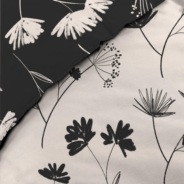 Črna/bež podaljšana posteljnina za zakonsko posteljo iz bombažnega perkala 240x220 cm Iris – douceur d'intérieur-image-3