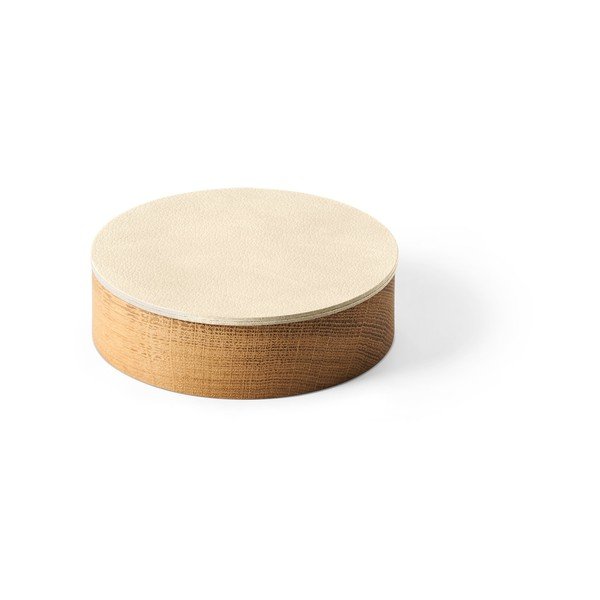 Kremno bela dekorativna škatla za shranjevanje s pokrovom iz lesa in eko usnja ø 11x3,5 cm Circle Nupo – LIND DNA