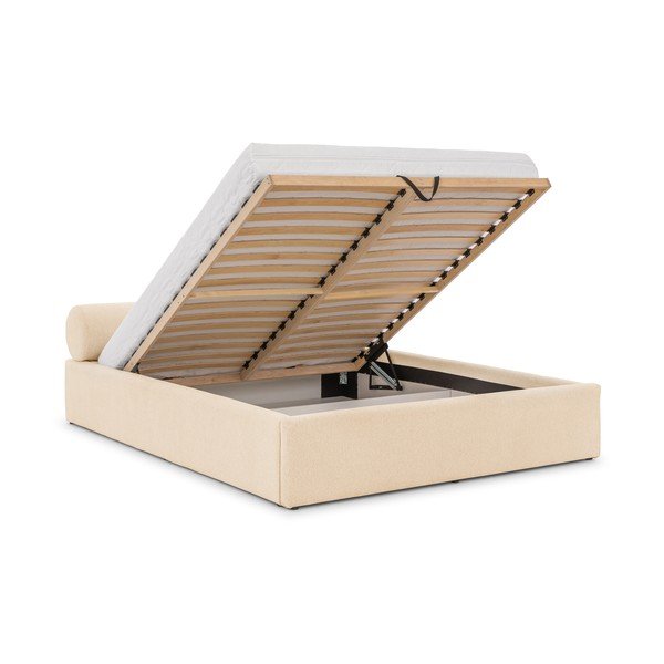 Kremno bela oblazinjena zakonska postelja s prostorom za shranjevanje z letvenim dnom 180x200 cm Cille – Ropez-image-2