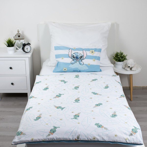 Svetlo modra bombažna otroška posteljnina za otroško posteljico 100x135 cm Lilo & Stitch "Tropical Hugs" – Jerry Fabrics-image-3
