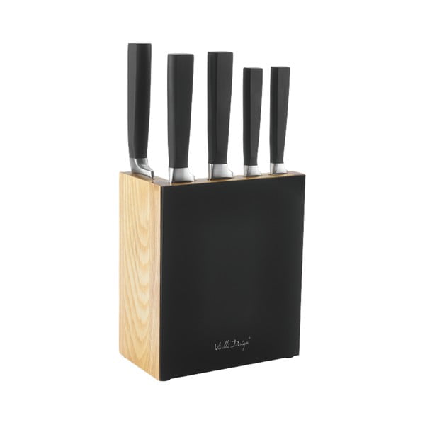 Komplet 5 nožev s črnim stojalom Vialli Design Fino