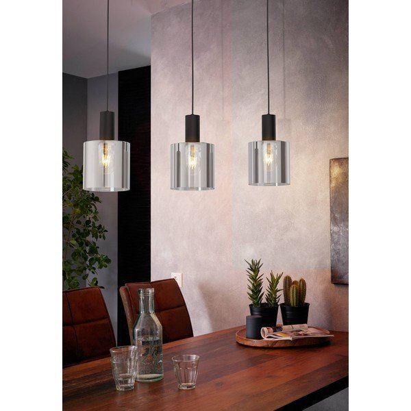 Črna viseča svetilka s steklenim senčilom GOROSIBA – EGLO-image-1