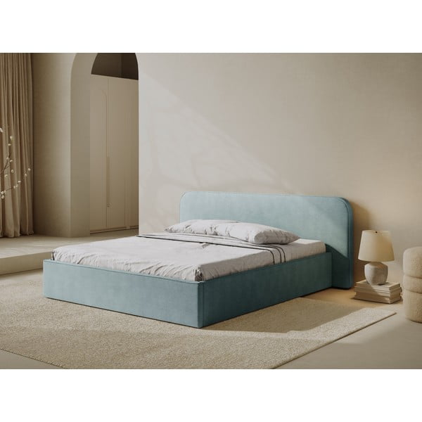 Mentolno zelena oblazinjena zakonska postelja s prostorom za shranjevanje in z letvenim dnom 180x200 cm Elizabeth – Micadoni -image-1