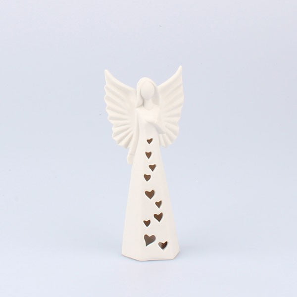 Porcelanski angel Dakls z osvetlitvijo LED, višina 15 cm