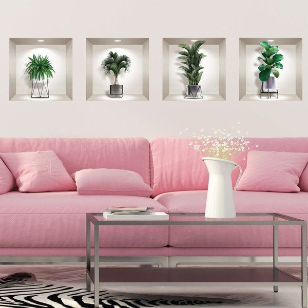 Komplet 4 3D stenskih nalepk Ambiance Indoor Plants-image-2