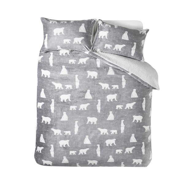 Siva posteljnina za zakonsko posteljo iz sherpa flisa 200x200 cm Cosy Polar Bear – Catherine Lansfield