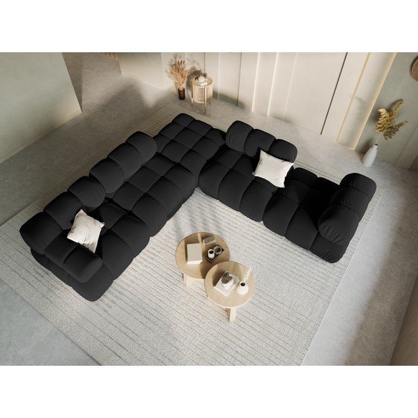 Črna žametna modularna sedežna garnitura (levi kot) Bellis – Micadoni Home-image-1