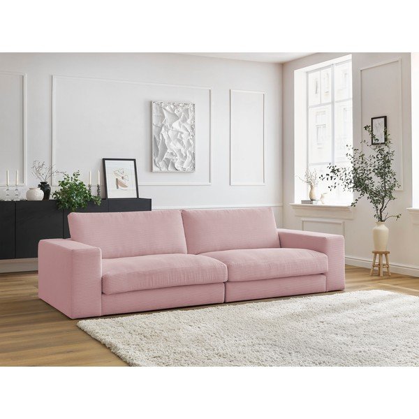 Rožnata sedežna garnitura iz rebrastega žameta 274 cm Leonard – Bobochic Paris-image-1