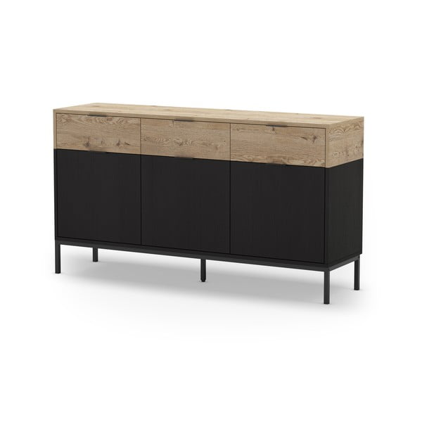 Črna/naravna nizka komoda v hrastovem dekorju 150x80 cm Marion – Marckeric-image-1