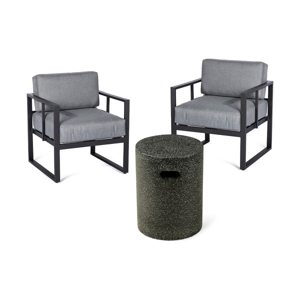 Komplet grafitno sivih vrtnih stolov Bellisima in črne mize Loris, ø 35 cm