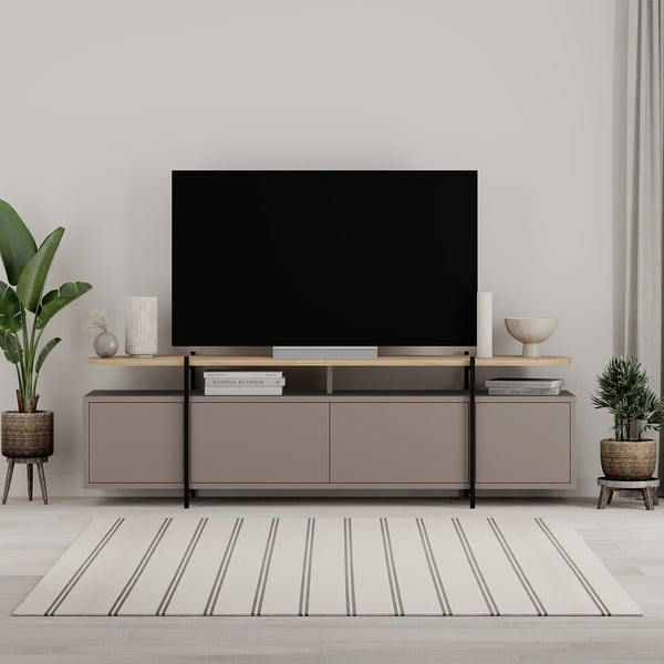 Siva/bež TV omarica v hrastovem dekorju 160x48 cm Hinoa – Marckeric-image-4