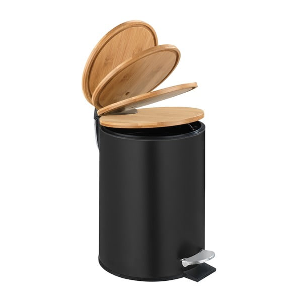 Črn koš za smeti s pokrovom iz bambusa Wenko Tortona, 3 l-image-3